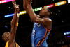 LOS ANGELES, CA - FEBRUARY 10:  Kevin Durant #35 of the Oklahoma City Thunder shoots over Kobe Bryant #24 of the Los Angeles Lakers on February 10, 2009 at Staples Center in Los Angeles, California.  The Lakers won 105-98.   NOTE TO USER: User expressly acknowledges and agrees that, by downloading and/or using this Photograph, user is consenting to the terms and conditions of the Getty Images License Agreement.  (Photo by Stephen Dunn/Getty Images)