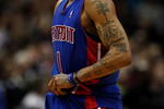 MILWAUKEE - FEBRUARY 07: Allen Iverson #1 of the Detroit Pistons walks back to the bench during a game against the Milwaukee Bucks on February 7, 2009 at the Bradley Center in Milwaukee, Wisconsin. The Pistons defeated the Bucks 126-121 in overtime. NOTE TO USER: User expressly acknowledges and agreees that, by downloading and/or using this Photograph, User is consenting to the terms and conditions of the Getty Images License Agreement. (Photo by Jonathan Daniel/Getty Images)