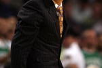 BOSTON - MAY 28:  Head coach Flip Saunders of the Detroit Pistons lookks on from the sidelines while playing against the Boston Celtics during Game Five of the Eastern Conference finals during the 2008 NBA Playoffs at TD Banknorth Garden on May 28, 2008 in Boston, Massachusetts. NOTE TO USER: User expressly acknowledges and agrees that, by downloading and/or using this photograph, user is consenting to the terms and conditions of the Getty Images License Agreement.  (Photo by Elsa/Getty Images)
