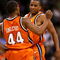 WINSTON-SALEM, NC - MARCH 03:  Teammates J.R. Reynolds #2 and Sean Singletary #44 of the Virginia Cavaliers celebrate after a basket against the Wake Forest Demon Deacons on March 3, 2007 at Lawrence Joel Coliseum in Winston Salem, North Carolina.  (Photo by Streeter Lecka/Getty Images)