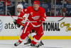 DETROIT-OCTOBER 10:  Niklas Lidstrom #5 of the Detroit Red Wings defends against Daymond Langkow #22 of the Calgary Flames in a game on October 10, 2007 at the Joe Louis Arena in Detroit, Michigan. The Red Wings defeated the Flames 4-2. (Photo by Claus Andersen/Getty Images)