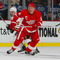 DETROIT-OCTOBER 10:  Niklas Lidstrom #5 of the Detroit Red Wings defends against Daymond Langkow #22 of the Calgary Flames in a game on October 10, 2007 at the Joe Louis Arena in Detroit, Michigan. The Red Wings defeated the Flames 4-2. (Photo by Claus Andersen/Getty Images)
