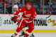 DETROIT-OCTOBER 10:  Niklas Lidstrom #5 of the Detroit Red Wings defends against Daymond Langkow #22 of the Calgary Flames in a game on October 10, 2007 at the Joe Louis Arena in Detroit, Michigan. The Red Wings defeated the Flames 4-2. (Photo by Claus Andersen/Getty Images)