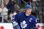 TORONTO - JANUARY 31:  Matt Stajan of the Toronto Maple Leafs warms up before the game against the Pittsburgh Penguins at Air Canada Centre on January 31, 2009 in Toronto, Ontario, Canada. Stajan wore the #93 jersey of Doug Gilmour, whose jersey was raised to the rafters in a ceremony before the game. (Photo by Dave Sandford/Getty Images)