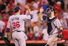 ANAHEIM, CA - AUGUST 21:  (L-R) Pitcher Joe Nathan #36 and catcher Joe Mauer #24 of the Minnesota Twins celebrate defeating the Los Angeles Angels of Anaheim 2-1 in 12 innings at Angels Stadium on August 21, 2008 in Anaheim, California.  (Photo by Lisa Blumenfeld/Getty Images)