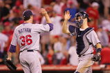 ANAHEIM, CA - AUGUST 21:  (L-R) Pitcher Joe Nathan #36 and catcher Joe Mauer #24 of the Minnesota Twins celebrate defeating the Los Angeles Angels of Anaheim 2-1 in 12 innings at Angels Stadium on August 21, 2008 in Anaheim, California.  (Photo by Lisa Blumenfeld/Getty Images)