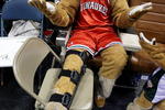 MILWAUKEE - FEBRUARY 18:  Bango, the mascot of the Milwaukee Bucks, is forced to watch a game between the Bucks and the Chicago Bulls from a seat after injuring his knee during NBA All-Star festivities on February 18, 2009 at the Bradley Center in Milwaukee, Wisconsin. The Bulls defeated the Bucks 113-104. NOTE TO USER: User expressly acknowledges and agrees that, by downloading and/or using this Photograph, User is consenting to the terms and conditions of the Getty Images License Agreement. (Photo by Jonathan Daniel/Getty Images)