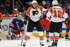 NEW YORK - MARCH 15: Simon Ggane #12 of the Philadelphia Flyers celebrates his power play goal at 4:32 of the second period against the New York Rangers on March 15, 2009 at Madison Square Garden in New York City. (Photo by Bruce Bennett/Getty Images)