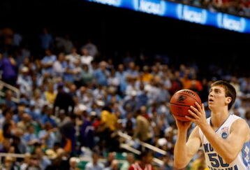 GREENSBORO, NC - MARCH 19:  Tyler Hansbrough #50 of the North Carolina Tar Heels shoots a free throws after drawing an intentional foul from Joey Lynch-Flohr #40 of the Radford Highlanders during the first round of the NCAA Division I Men's Basketball Tournament at the Greensboro Coliseum on March 19, 2009 in Greensboro, North Carolina.  (Photo by Streeter Lecka/Getty Images)