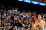 GREENSBORO, NC - MARCH 19:  Tyler Hansbrough #50 of the North Carolina Tar Heels shoots a free throws after drawing an intentional foul from Joey Lynch-Flohr #40 of the Radford Highlanders during the first round of the NCAA Division I Men's Basketball Tournament at the Greensboro Coliseum on March 19, 2009 in Greensboro, North Carolina.  (Photo by Streeter Lecka/Getty Images)