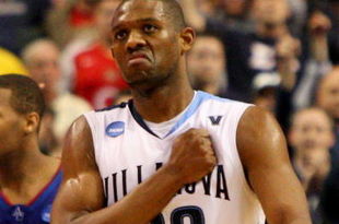 PHILADELPHIA - MARCH 19:  Dwayne Anderson #22 of the Villanova Wildcats celebrates during the game against the American Eagles during the first round of the NCAA Division I Men's Basketball Tournament at the Wachovia Center on March 19, 2009 in Philadelphia, Pennsylvania.  The Wildcats defeated the Eagles with a score of 80-67.  (Photo by Jim McIsaac/Getty Images)