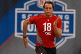 INDIANAPOLIS, IN - FEBRUARY 22:  Quarterback Matthew Stafford of Georgia runs the 40 yard dash during the NFL Scouting Combine presented by Under Armour at Lucas Oil Stadium on February 22, 2009 in Indianapolis, Indiana. (Photo by Scott Boehm/Getty Images)