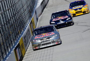 BRISTOL, TN - MARCH 20:  Scott Speed, driver of the #82 Red Bull Toyota leads Brian Vickers, driver of the #83 Red Bull Toyota and Michael Waltrip, driver of the #55 NAPA Toyota during practice for the NASCAR Sprint Cup Series Food City 500 at Bristol Motor Speedway on March 20, 2009 in Bristol, Tennessee.  (Photo by Rusty Jarrett/Getty Images)