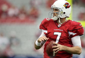 GLENDALE, AZ - JANUARY 18:  Quarterback Matt Leinart #7 of the Arizona Cardinals warms up prior to the NFC championship game against the Philadelphia Eagles on January 18, 2009 at University of Phoenix Stadium in Glendale, Arizona.  (Photo by Jed Jacobsohn/Getty Images)