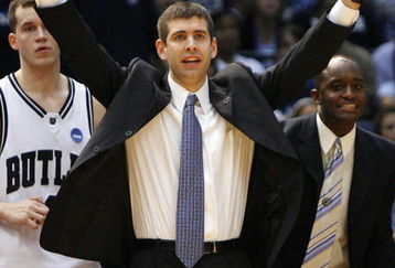 BIRMINGHAM, AL - MARCH 21: Coach Brad Stevens reacts during the first round game against South Alabama in the South Regional as part of the 2008 NCAA Men's Basketball Tournament at the Birmingham-Jefferson Civic Center on March 21, 2008 in Birmingham, Alabama.  (Photo by Chris Graythem/Getty Images)