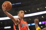 LOS ANGELES, CA - MARCH 19:  Monta Ellis #8 of the Golden State Warriors goes up with the ball against Lamar Odom #7 of the Los Angeles Lakers on March 19, 2009 at Staples Center in Los Angeles, California.  The Lakers won 114-106.  NOTE TO USER: User expressly acknowledges and agrees that, by downloading and/or using this Photograph, user is consenting to the terms and conditions of the Getty Images License Agreement.  (Photo by Stephen Dunn/Getty Images)