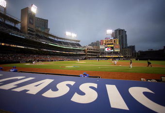 SAN DIEGO - MARCH 19: A general view of Petco Park from behind Team Korea's dugout as they play against Japan during the 2009 World Baseball Classic Round 2 Pool 1 Game 6 on March 19, 2009 at Petco Park in San Diego, California.  (Photo by Donald Miralle/Getty Images)