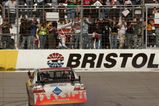 BRISTOL, TN - MARCH 22:  Kyle Busch, driver of the #18 Snickers Toyota, celebrates winning the NASCAR Sprint Cup Series Food City 500 at Bristol Motor Speedway on March 22, 2009 in Bristol, Tennessee.  (Photo by Jerry Markland/Getty Images for NASCAR)