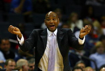CHARLOTTE, NC - NOVEMBER 03:  Head coach Michael Curry of the Detroit Pistons yells to his team during their game against the Charlotte Bobcats at Time Warner Cable Arena on November 3, 2008 in Charlotte, North Carolina. NOTE TO USER: User expressly acknowledges and agrees that, by downloading and or using this photograph, User is consenting to the terms and conditions of the Getty Images License Agreement.  (Photo by Streeter Lecka/Getty Images)