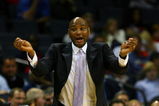 CHARLOTTE, NC - NOVEMBER 03:  Head coach Michael Curry of the Detroit Pistons yells to his team during their game against the Charlotte Bobcats at Time Warner Cable Arena on November 3, 2008 in Charlotte, North Carolina. NOTE TO USER: User expressly acknowledges and agrees that, by downloading and or using this photograph, User is consenting to the terms and conditions of the Getty Images License Agreement.  (Photo by Streeter Lecka/Getty Images)