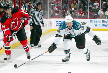 NEWARK, NJ - FEBRUARY 15:  Patrick Marleau #12 of the San Jose Sharks skates against the New Jersey Devils at the Prudential Center on February 15, 2009 in Newark, New Jersey. The Devils defeated the Sharks 6-5.  (Photo by Jim McIsaac/Getty Images)