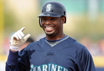 PEORIA, AZ - MARCH 08:  Ken Griffey Jr. #24 of the Seattle Mariners looks on from first base during a Spring Training game against the Arizona Diamondbacks at Peoria Stadium on March 8, 2009 in Peoria, Arizona.  (Photo by Lisa Blumenfeld/Getty Images)