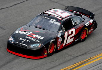 DAYTONA BEACH, FL - FEBRUARY 11: Justin Allgaier, driver fo the #12 Verizon Wireless Dodge, during practice for the NASCAR Nationwide Series Camping World 300 at Daytona International Speedway on February 11, 2009 in Daytona Beach, Florida.  (Photo by Matthew Stockman/Getty Images for NASCAR)