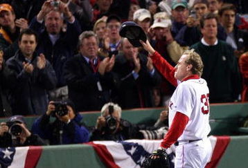 BOSTON - OCTOBER 25:  Curt Schilling #38 of the Boston Red Sox tips his hat to the crowd as he comes out of the game in the sixth inning against the Colorado Rockies during Game Two of the 2007 Major League Baseball World Series at Fenway Park on October 25, 2007 in Boston, Massachusetts.  (Photo by Jim Rogash/Getty Images)