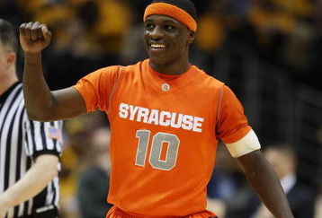 MILWAUKEE - MARCH 07: Jonny Flynn #10 of the Syracuse Orange celebrates a win over the Marquette Golden Eagles on March 7, 2009 at the Bradley Center in Milwaukee, Wisconsin. Syracuse defeated Marquette 86-79 in overtime. (Photo by Jonathan Daniel/Getty Images)