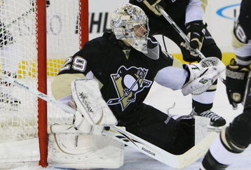 PITTSBURGH - MARCH 17: Marc-Andre Fleury #29 of the Pittsburgh Penguins skates against the Atlanta Thrashers on March 17, 2009 at the Mellon Arena in Pittsburgh, Pennsylvania. (Photo by Bruce Bennett/Getty Images)