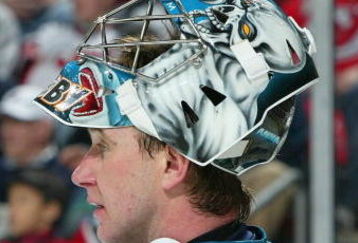 NEWARK, NJ - FEBRUARY 15:  Evgeni Nabokov #20 of the San Jose Sharks skates against the New Jersey Devils at the Prudential Center on February 15, 2009 in Newark, New Jersey. The Devils defeated the Sharks 6-5.  (Photo by Jim McIsaac/Getty Images)