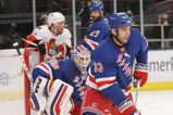 NEW YORK - MARCH 22: Michal Rozsival #33 of the New York Rangers clears the puck from in front of the goal against the Ottawa Senators on March 22, 2009 at Madison Square Garden in New York City.  (Photo by Nick Laham/Getty Images)