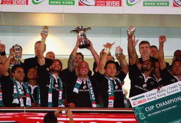 HONG KONG - MARCH 30:  New Zealand celebrate their win during the IRB Sevens Series final match between South Africa and New Zealand held at Hong Kong Stadium on March 2008 in Hong Kong. (Photo by Gallo Images/Getty Images)