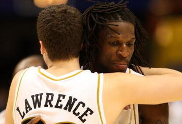 BOISE, ID - MARCH 22:  Forward DeMarre Carroll #1 of the Missouri Tigers hugs guard Matt Lawrence #33 following their 83-79 win over the Marquette Golden Eagles during the second round of the NCAA Division I Men's Basketball Tournament at the Taco Bell Arena on March 22, 2009 in Boise, Idaho.  (Photo by Jed Jacobsohn/Getty Images)