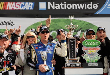 BRISTOL, TN - MARCH 21:  Kevin Harvick, driver of the #33 Armour Chevrolet, celebrates in victory lane after winning the NASCAR Nationwide Series Scotts Turf Builder 300 at Bristol Motor Speedway on March 21, 2009 in Bristol, Tennessee.  (Photo by Rusty Jarrett/Getty Images for NASCAR)