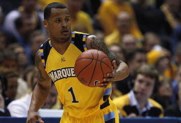 MILWAUKEE - FEBRUARY 25: Dominic James #1 of the Marquette Golden Eagles brings the ball upcourt against the Connecticut Huskies before breaking a bone in his foot during the first half on February 25, 2009 at the Bradley Center in Milwaukee, Wisconsin. Connecticut defeated Marquette 93-82. (Photo by Jonathan Daniel/Getty Images)