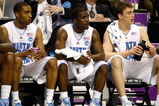 GREENSBORO, NC - MARCH 21:  Wayne Ellington #22, Ty Lawson #5 and Tyler Hansbrough #50 of the North Carolina Tar Heels sit on the bench in the final minutes of their 84-70 win over the Louisiana State University Tigers during the second round of the NCAA Division I Men's Basketball Tournament at the Greensboro Coliseum on March 21, 2009 in Greensboro, North Carolina.  (Photo by Streeter Lecka/Getty Images)
