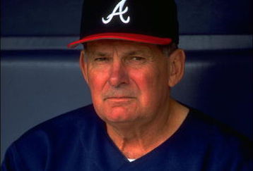 7 APR 1994:  ATLANTA BRAVES MANAGER BOBBY COX IN THE DUGOUT DURING THE BRAVES VERSUS SAN DIEGO PADRES GAME AT JACK MURPHY STADIUM IN SAN DIEGO, CALIFORNIA.  MANDATORY CREDIT:  STEPHEN DUNN/ALLSPORT