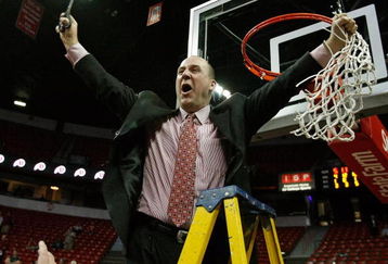 LAS VEGAS - MARCH 14:  Head coach Jim Boylen of the Utah Utes reacts after cutting down the net after defeating the San Diego State Aztecs 52-50 during the championship game of the Conoco Mountain West Conference tournament at the Thomas & Mack Center March 14, 2009 in Las Vegas, Nevada.  (Photo by Ethan Miller/Getty Images)