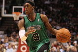 EAST RUTHERFORD, NJ - MARCH 04:  Rajon Rondo #9 of Boston Celtics dribbles the ball against the New Jersey Nets during their game on March 4th, 2009 at The Izod Center in East Rutherford, New Jersey.  NOTE TO USER: User expressly acknowledges and agrees that, by downloading and/or using this Photograph, user is consenting to the terms and conditions of the Getty Images License Agreement. Photo By Al Bello/Getty Images  (Photo by Al Bello/Getty Images)