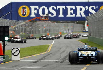 MELBOURNE, AUSTRALIA - APRIL 02: Giancarlo Fisichella (R) of Italy is forced to start from the pit lane after his Renault stalled on the grid during the Australian Formula One Grand Prix at the Albert Park Circuit on April 02, 2006 in Melbourne, Australia. (Photo by Torsten Blackwood-Pool/Getty Images)