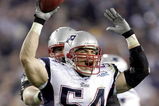 JACKSONVILLE, FL - FEBRUARY 06:  Linebacker Tedy Bruschi #54 of the New England Patriots celebrates his interception catch from Donovan McNabb #5 of the Philadelphia Eagles during the fourth quarter of Super Bowl XXXIX at Alltel Stadium on February 6, 2005 in Jacksonville, Florida.  (Photo by Brian Bahr/Getty Images)