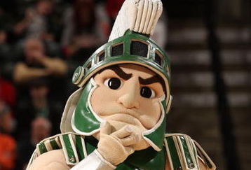 INDIANAPOLIS - MARCH 13:  Sparty, the mascot for the Michigan State Spartans looks on against the Minnesota Golden Gophers during the second round of the Big Ten Men's Basketball Tournament at Conseco Fieldhouse on March 13, 2009 in Indianapolis, Indiana.  (Photo by Jonathan Daniel/Getty Images)