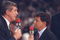 16 Jun 1996:  Commentators Marv Albert and Matt Goukas for NBC Sports speak to each other during a playoff game between the Seattle Supersonics and the Chicago Bulls at the United Center in Chicago, Illinois.  The Bulls won the game 87-75. Mandatory Credi