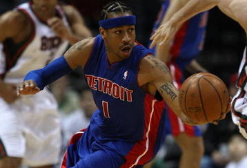 MILWAUKEE - FEBRUARY 07: Allen Iverson #1  of the Detroit Pistons turns upcourt after stealing the ball against the Milwaukee Bucks on February 7, 2009 at the Bradley Center in Milwaukee, Wisconsin. NOTE TO USER: User expressly acknowledges and agreees that, by downloading and/or using this Photograph, User is consenting to the terms and conditions of the Getty Images License Agreement. (Photo by Jonathan Daniel/Getty Images)