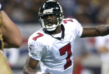 6 Jan 2002: Quarterback Michael Vick #7 of the Atlanta Falcons scrambles against the St. Louis Rams at the Dome at America's Center in St. Louis, Missouri. DIGITAL IMAGE. Mandatory Credit: Elsa /Getty Images