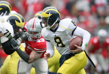 COLUMBUS, OH - NOVEMBER 22:  Quarterback Nick Sheridan #8 of the Michigan Wolverines runs the ball during the Big Ten Conference game against the Ohio State Buckeyes at Ohio Stadium on November 22, 2008 in Columbus, Ohio.  (Photo by Andy Lyons/Getty Images)