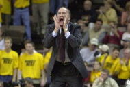 14 Nov 2001:  Head coach Dennis Wolff of Boston University yells instructions to his team as they play Iowa at the Guardians Classic in Iowa City Iowa. DIGITAL IMAGE Mandatory Credit: Jonathan Daniel/ALLSPORT