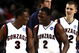 PORTLAND, OR - MARCH 21:  Demetri Goodson #3 of the Gonzaga Bulldogs and teammates Jeremy Pargo #2 and Micah Downs #22 celebrate after Goodson made the game-winning basket to defeat the Western Kentucky Hilltoppers during the second round of the NCAA Division I Men's Basketball Tournament at the Rose Garden on March 21, 2009 in Portland, Oregon. The Bulldgos defeated the Hilltoppers 83-81 to advance to the Sweet 16.  (Photo by Jonathan Ferrey/Getty Images)