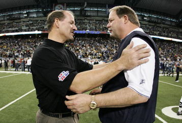 DETROIT - FEBRUARY 05:  Head coach Bill Cowher of the Pittsburgh Steelers shakes hands with head coach Mike Holmgren of the Seattle Seahawks before the start of Super Bowl XL at Ford Field on February 5, 2006 in Detroit, Michigan.  (Photo by Harry How/Getty Images)
